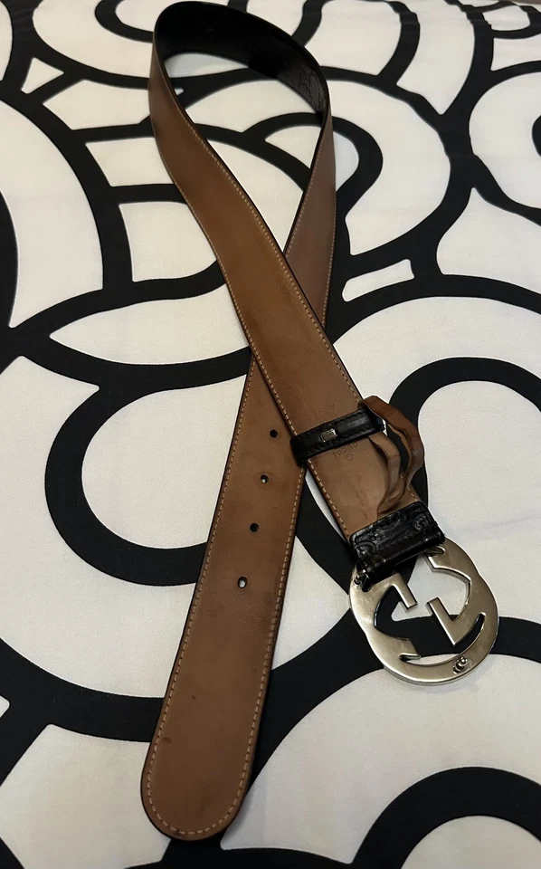 Auténtico Cinturón Gucci Negro Guccissima Monograma Plateado GG talla 38/40 115 cm Foto 3 de 4