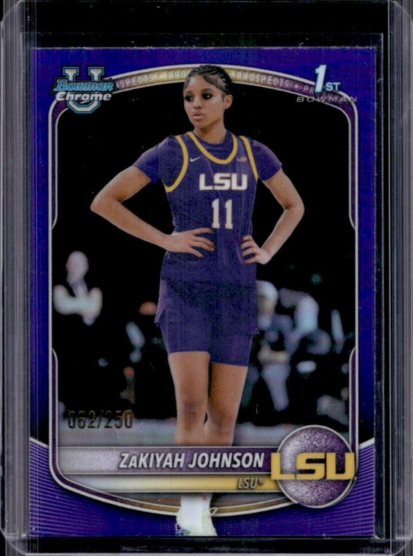 2025-26 Bowman ZaKiyah Johnson Chrome Purple Refractor 1st Prospect #/250 Tigers