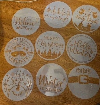 9 Pcs Christmas Stencils for Painting on Wood Reusable Large 12'' Round Templates