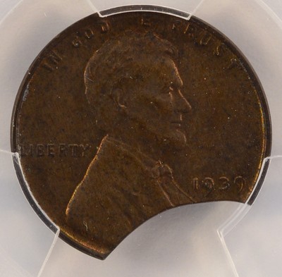 1939 1c Wheat Cent 14% Curved Clip at K-5 PCGS MS62 BN
