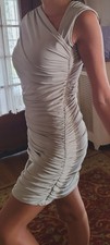ZARA Dress Women Small Beige GREY Mini Pleated Ruched Asymetrical Cocktail NWT S