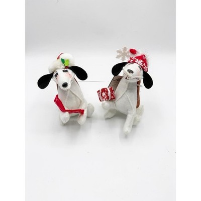 Annalee Corduroy Caroling & Snowflake hound Dog Figures Holiday Decor Santa Hats