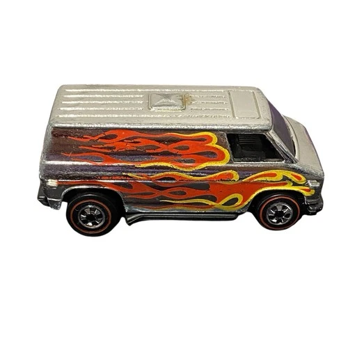 Vintage 1974 Hot Wheels Redline Chrome Super Van With Flames Hong Kong Base