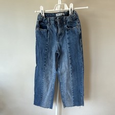 Zara Girls Straight Leg Blue Denim Jeans Size 8 Adjustable Waist Pockets