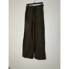 Olive Brown Wide Leg Lounge Pants Women's Small Soft Knit Drawstring