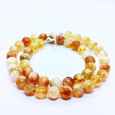 Yellow Citrine Necklace, 8mm Round Beads Natural Citrine Gemstone Jewelry
