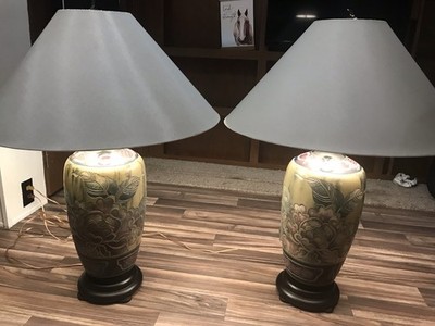 Pair 1990s Ceramic Frederick Copper Ginger Jar Lamps