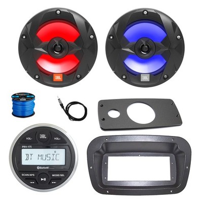 JBL Marine Radio, Spa Bezel, Adapter, 2x 6.5'' 225W LED Black Speaker w/ANT, Wire