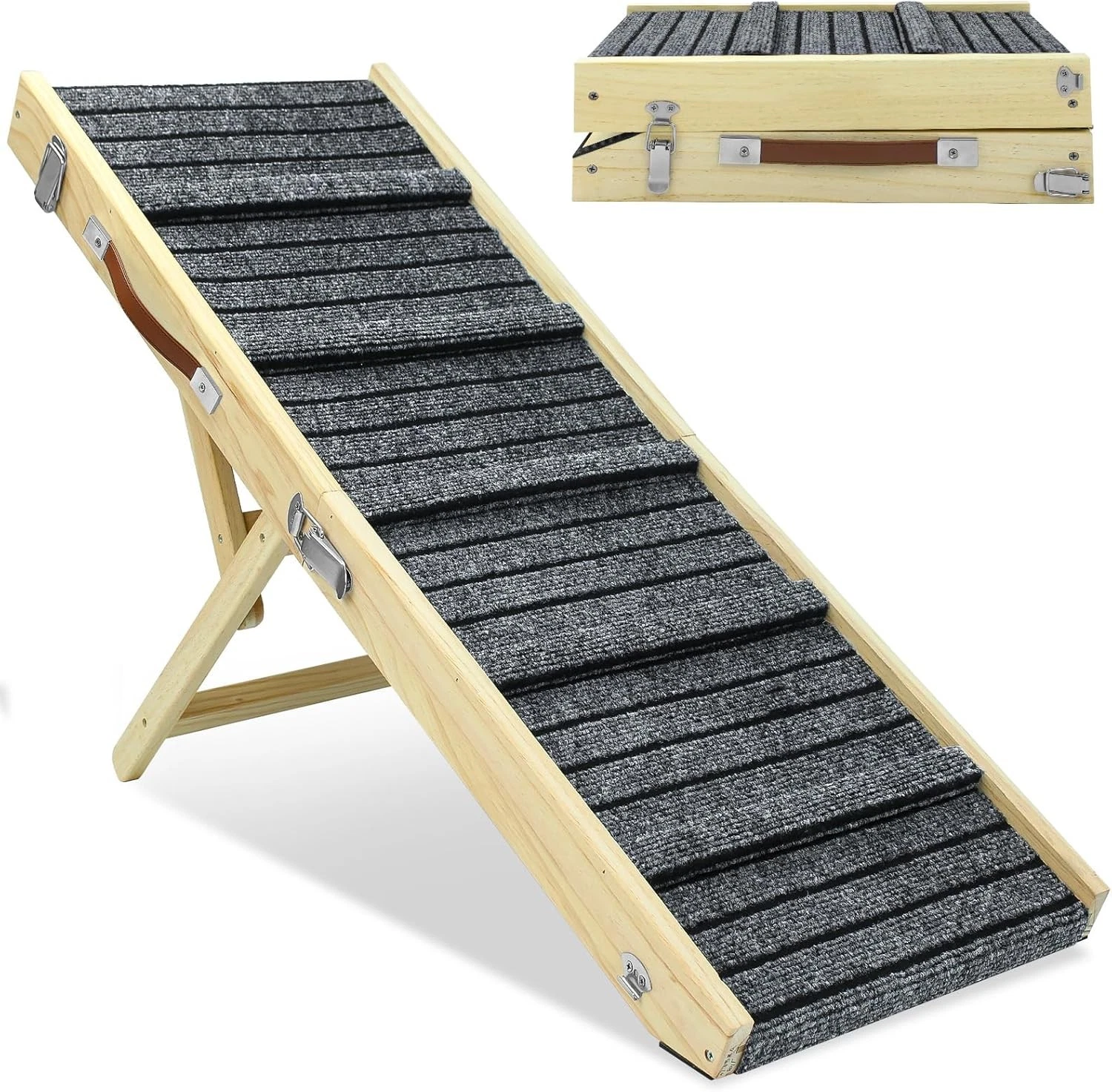 Pet Ramp for Bed, Wooden Foldable Non-Slip Pet Ramp, Adjustable Height