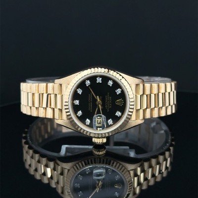 Rolex Lady Datejust President 69178 26mm Yellow Gold Diamond Dial w/Papers