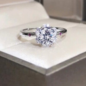 Authentic 18K White Gold Plated Adjustable Flower Shape 1 CT Cubic Zirconia CZ Ring