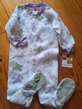 Vtg Carters Sleeper Pajama 2t Purple Cream Teddy Bear
