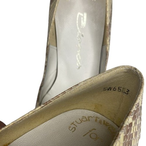 Vintage Stuart Weitzman for Bianca Tan Cream Snakeskin Peep Toe Pump Size 5 - Picture 8 of 9