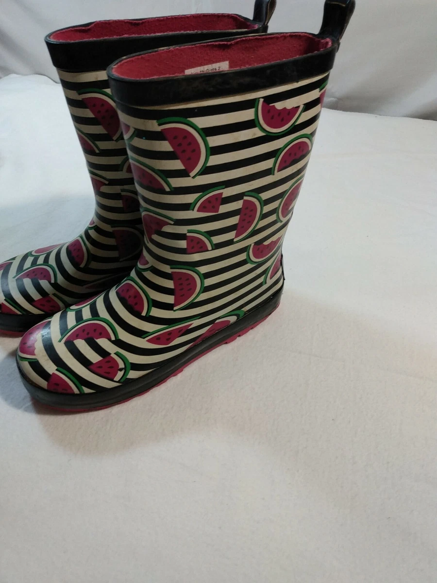 Pink and green striped shop rain boots
