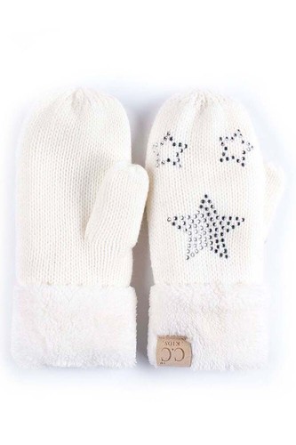 C.C Children Girl Boy Kids Star Fuzzy Cuff Rhinestone Knit Mitten Gloves - Picture 9 of 12