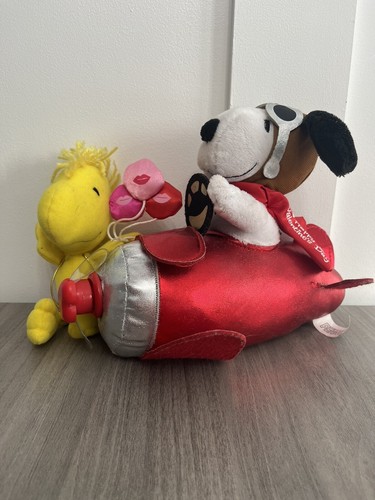 Peanuts Snoopy Red Baron Animated Singing Plane & Woodstock Plush Valentines Day