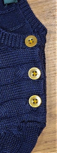 Ralph Lauren Aran Knit Cotton Blend Navy Blue Sweater Signature Crest Buttons PS - Picture 5 of 10