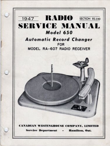 Westinghouse 650 Automatic Record Changer Service Repair Manual wkc2