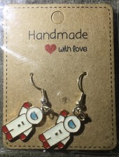 Handmade With Love White  Gold Astronaut Dangle Earrings New