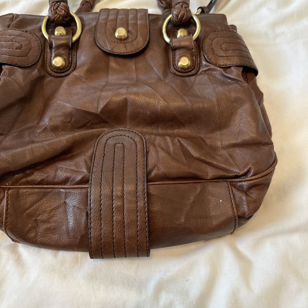 Vintage Y2K Guess Brown Leather Hand Bag Crown Logo With Shoulder