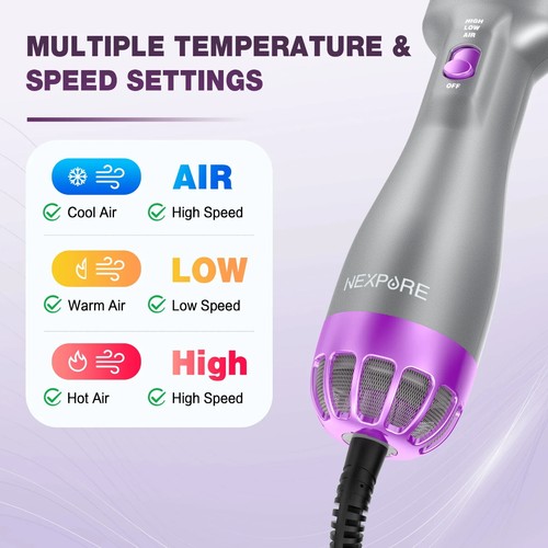 NEXPURE 4in1 Hair Blow Dryer Brush Negative Ion Anti-frizz Ceramic Titanium Barr - Picture 4 of 21