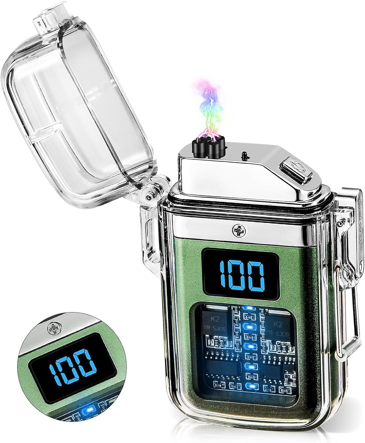 Waterproof Lighter Outdoor - Windproof Electric Dual Arc Lighter with Ignition C