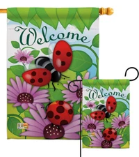 Welcome Ladybug Garden Flag Bug Frog Blossom Beautiful Nature House Yard Banner