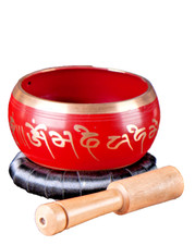 Klangschale Lotus rot Klangschalen Set - OM mit Untersetzer u. Klangstab