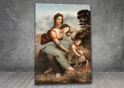Da Vinci Jungfrau & Kind & Heilige Anna RELIGION LEINWAND GEMÄLDE DRUCK 224