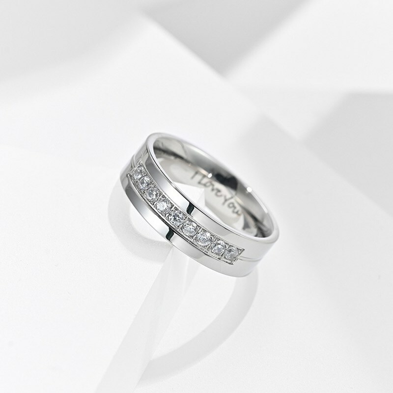 I Love You' Couple Ring 6mm Men/Women CZ Stainless Steel Wedding