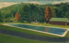 TWO FAVORITE SPOTS AT VALLEY VIEW HOUSE, OLIVEREA, N.Y. POOL. TENNIS COURT.