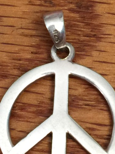 STERLING SILVER PEACE SIGN PENDANT CHARM SOLID 925 1-1/8"x3/4" - Picture 5 of 7