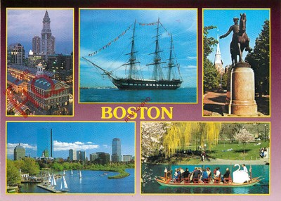 Bild Postkarte::Boston (Multiview) mit der USS-Verfassung