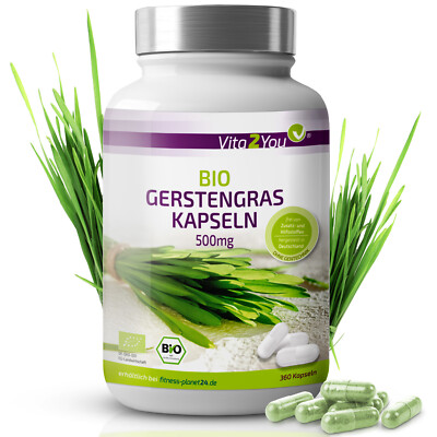 Vita2You Bio Gerstengras Kapseln - 360 Kapseln - 500mg pro Kapsel - aus DE