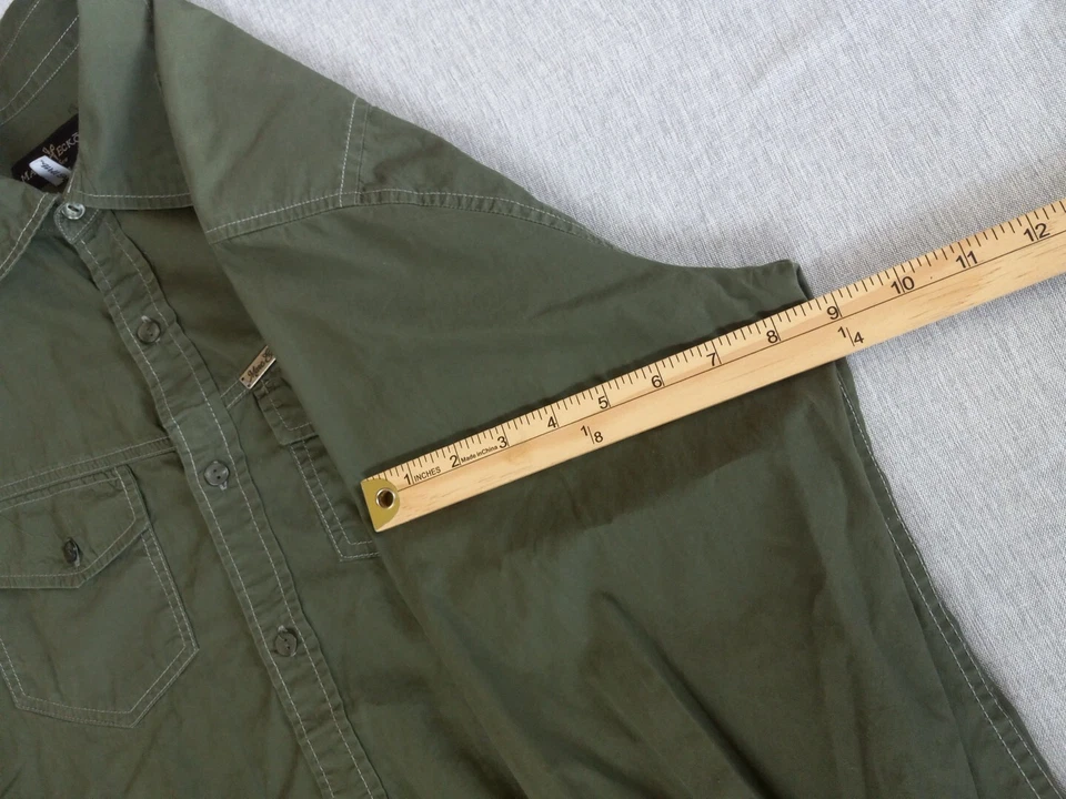 Camisa Marc Echo Para Hombre Grande Militar Borde Línea Verde Safari Manga Larga Botones Foto 4 de 4