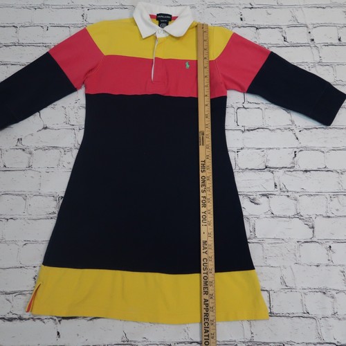 Ralph Lauren Girl Large 12/14 Colorblock Dress Yellow Pink Blue Long Sleeve - Picture 6 of 11