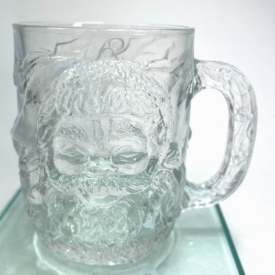 Luminarc Glass  USA Clear  3D Santa Claus Christmas 10 oz Thick Embossed B3
