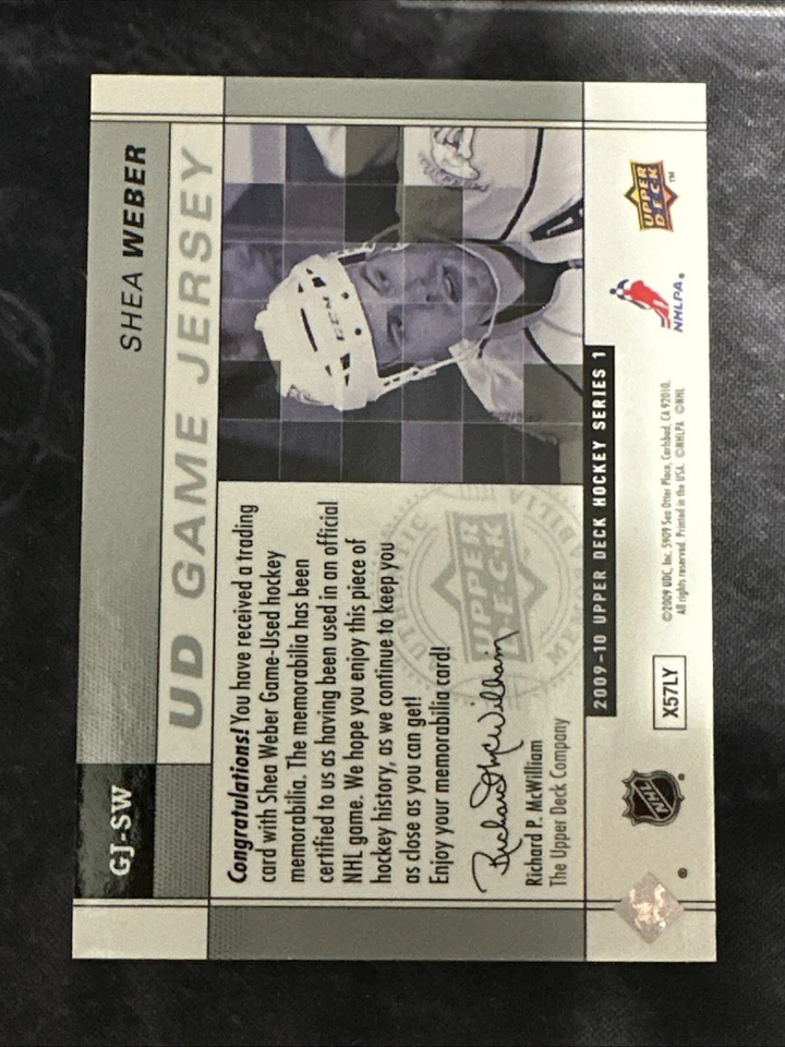 2009-10 Upper Deck UD Game Jersey GJ-SW Shea Weber Nashville Predators - Image 2 of 2