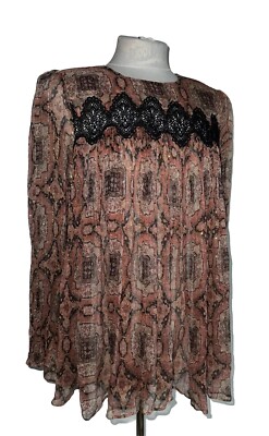 ZIMMERMANN ROST SCHWARZ GOLD HIPPIE SPITZE SEIDE KREPP BLUSE LOCKERER BODY GR. 2