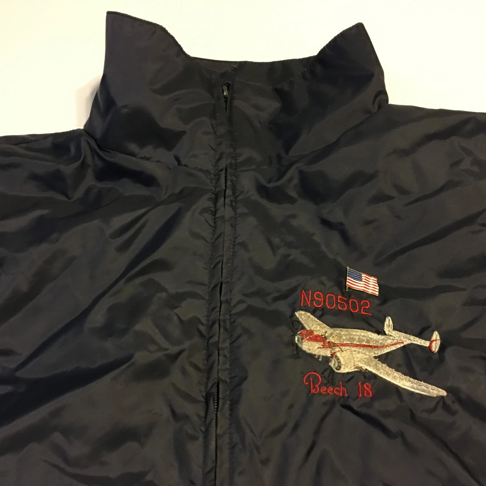 Vtg Mens Beech 18 N90502 Windbreaker Navy Blue Nylon Jacket Sz Large