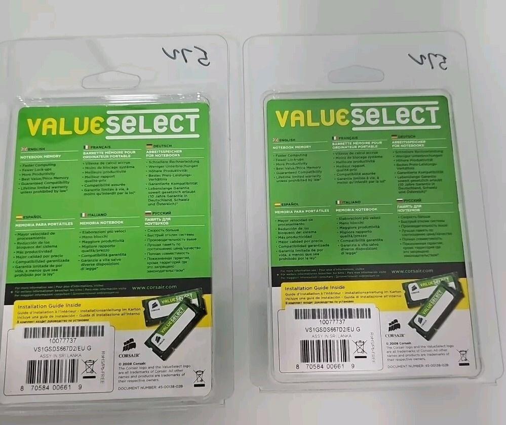 Corsair 1GB DDR2-RAM 667 MHz Notebook Memory 512MB 2Rx16 PC2