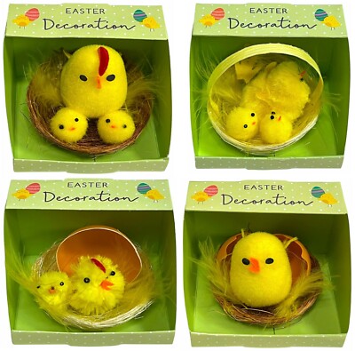 4 Stück Osternest Küken & Eier Ostern Home Party Deko Mini Künstlich Geschenkset