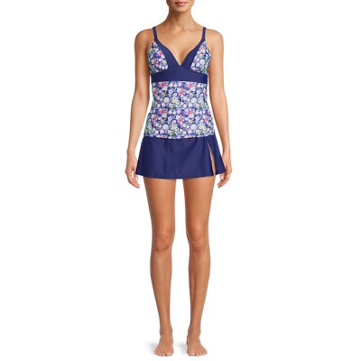 Nicole Miller Women's Floral Tankini Skirt Swimsuit Set, 2-Piece, Multi, 1X