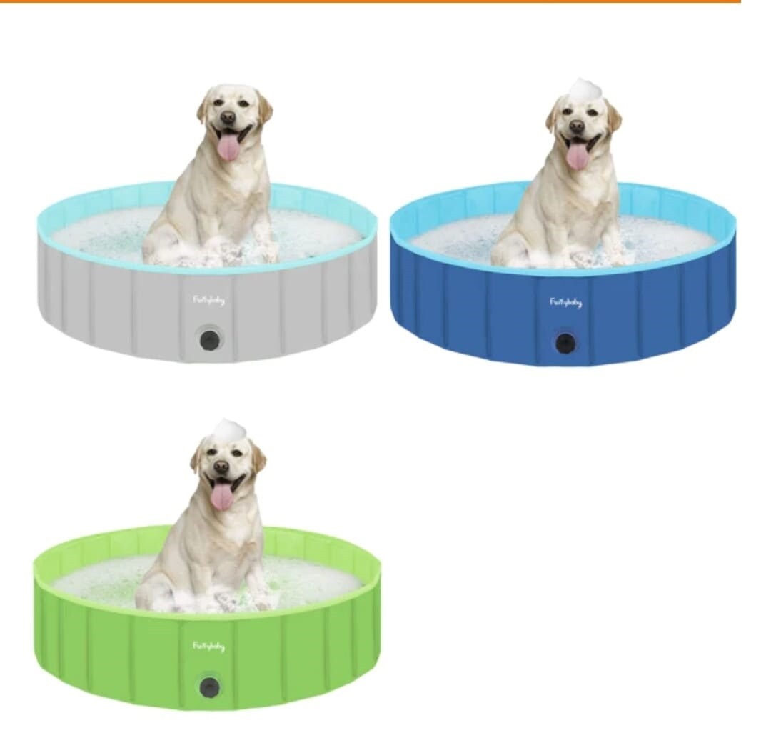 Durable Inflatable Dog Swimming Pool FurryBaby Quick Drain Splash Pet Bath  Tub