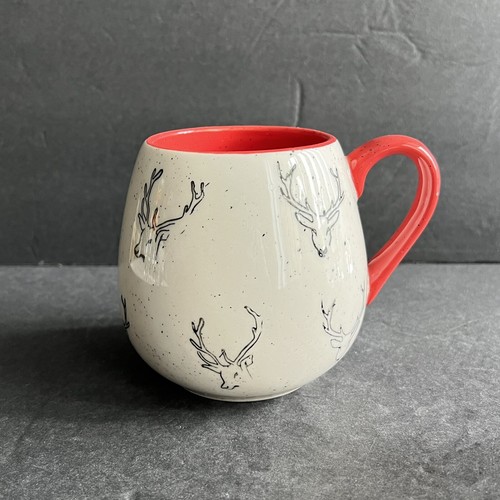 Taza de café Meritage reno patrón moteado forma barril rojo blanco negro - Imagen 2 de 13