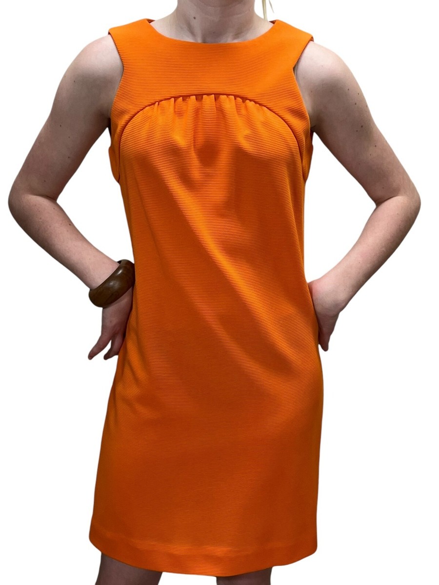 70s shift dress mini Sz S Vtg 70s MIni Dress MOD Orange Shift Textured Poly Knit Joyce Sportswear