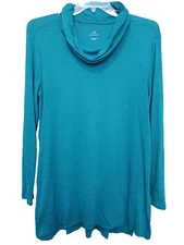 J Jill Teal Pima Cotton Cowl Neck Long Sleeve Slub Knit Tunic Size Large