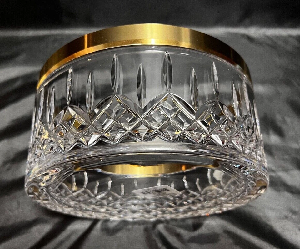 RARE Waterford Lismore Reflection Gold Band 8” Crystal Bowl In Original Box MINT - Image 4 of 4