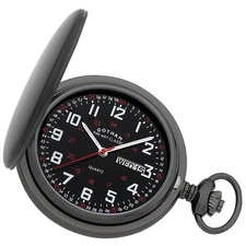 Gotham Men's Gunmetal Stainless Steel Analog Quartz Day/Date Hunter Pocket Watch