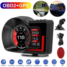 Digital Head Up Display Car HUD Alarm Gauge Speedometer Turbo RPM Temp OBD2 GPS